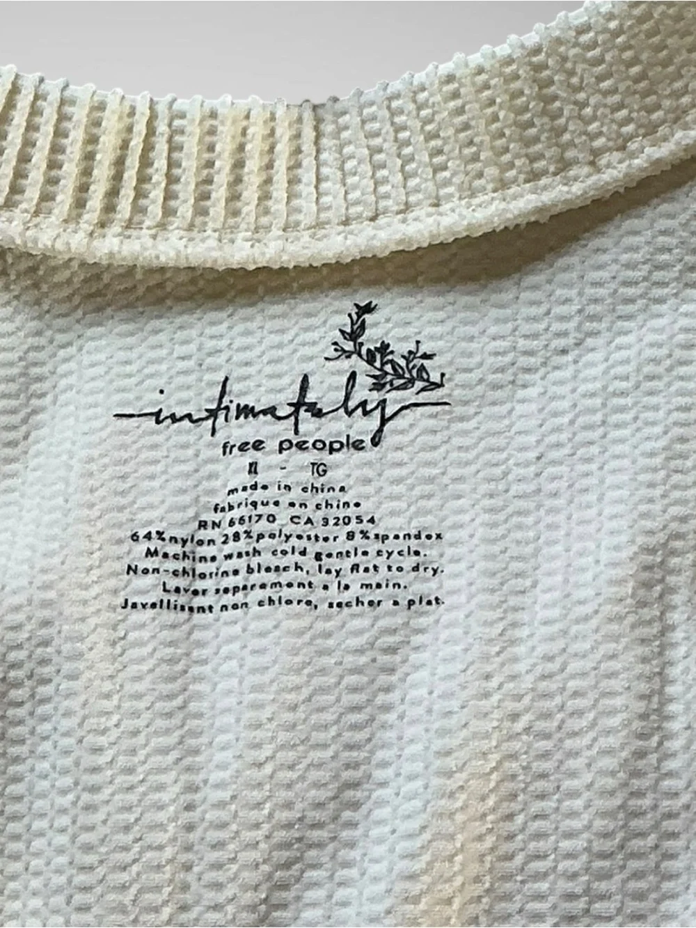 Free People Intimately Clean Slate Ribbed Tank Ivory XL NWT